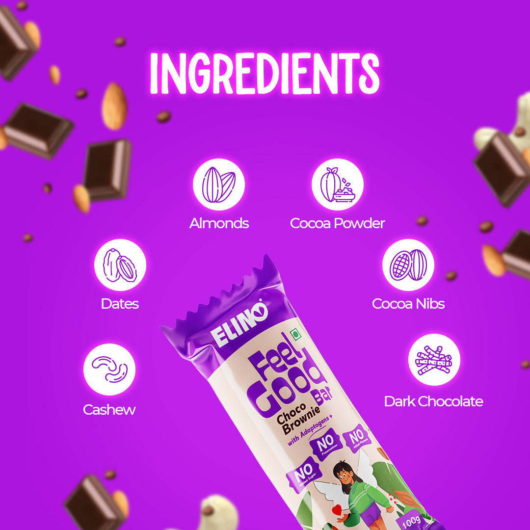 Elino Choco Brownie bar showing real ingredients