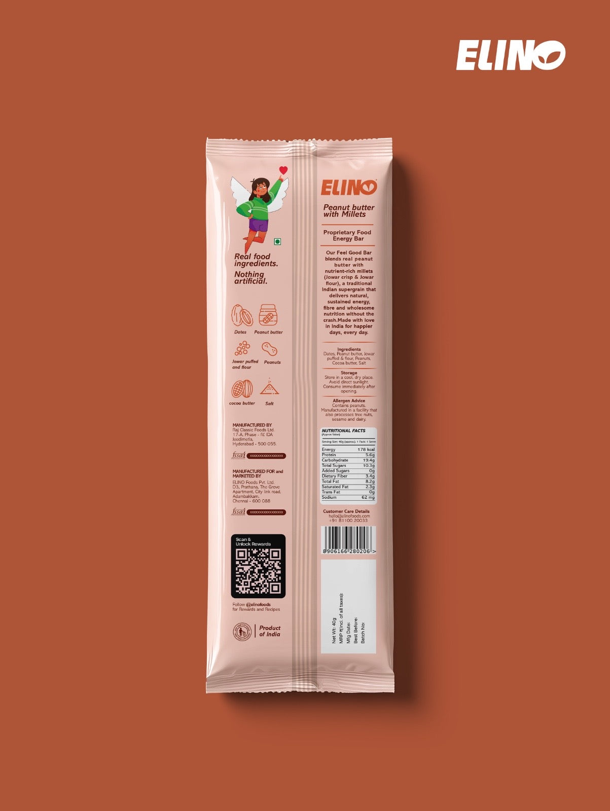 Elino Peanut Butter with Millets back packaging